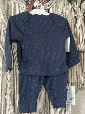 cloud island Navy Ribbed Pajama Set with Light Blue Crosses